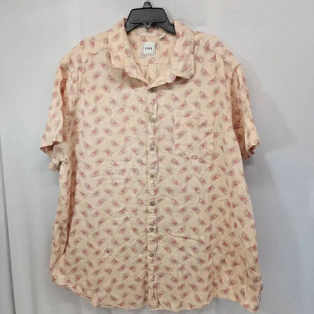 Rowm Men's Short-Sleeve Shirt Size. 3XB Orange Red Suns 100% Cotton O9